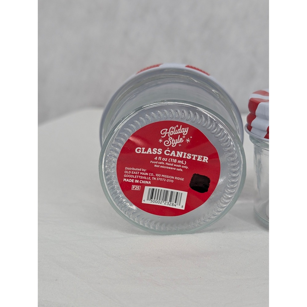 Holiday Style Glass Canister Jar 4 oz Candy Cane Lid Set of 3 Christmas Jar - Picture 4 of 6